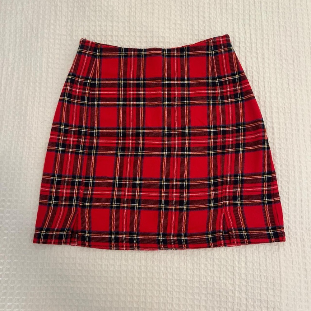 Brandy Melville red plaid mini skirt